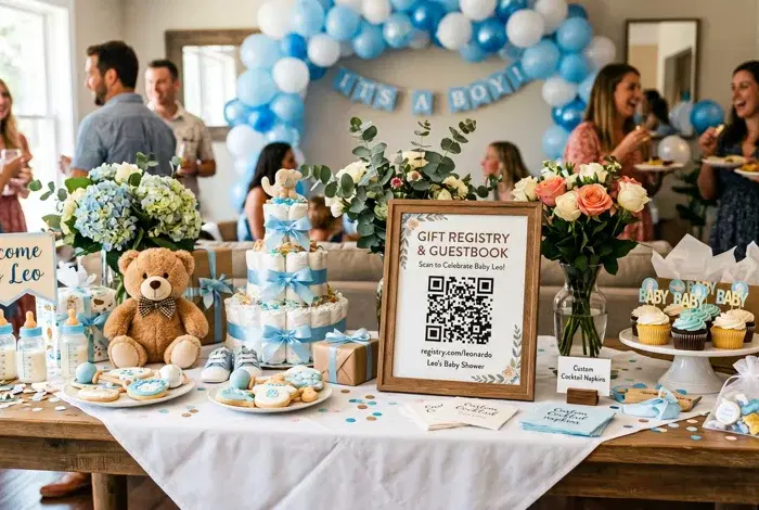QR code on a baby shower welcome sign